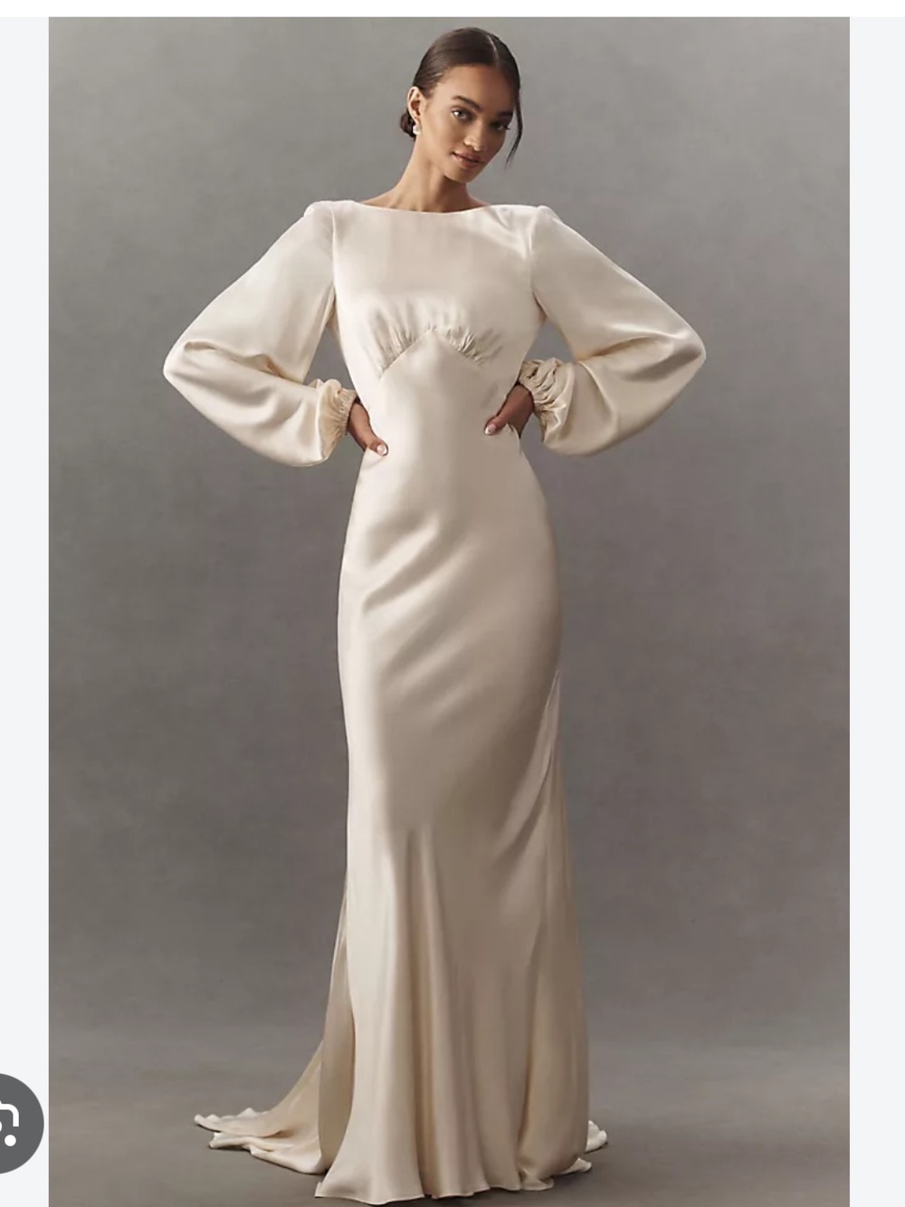 Shona Joy X Anthropologie Satin Balloon-Sleeve Maxi Dress in Cream NWT